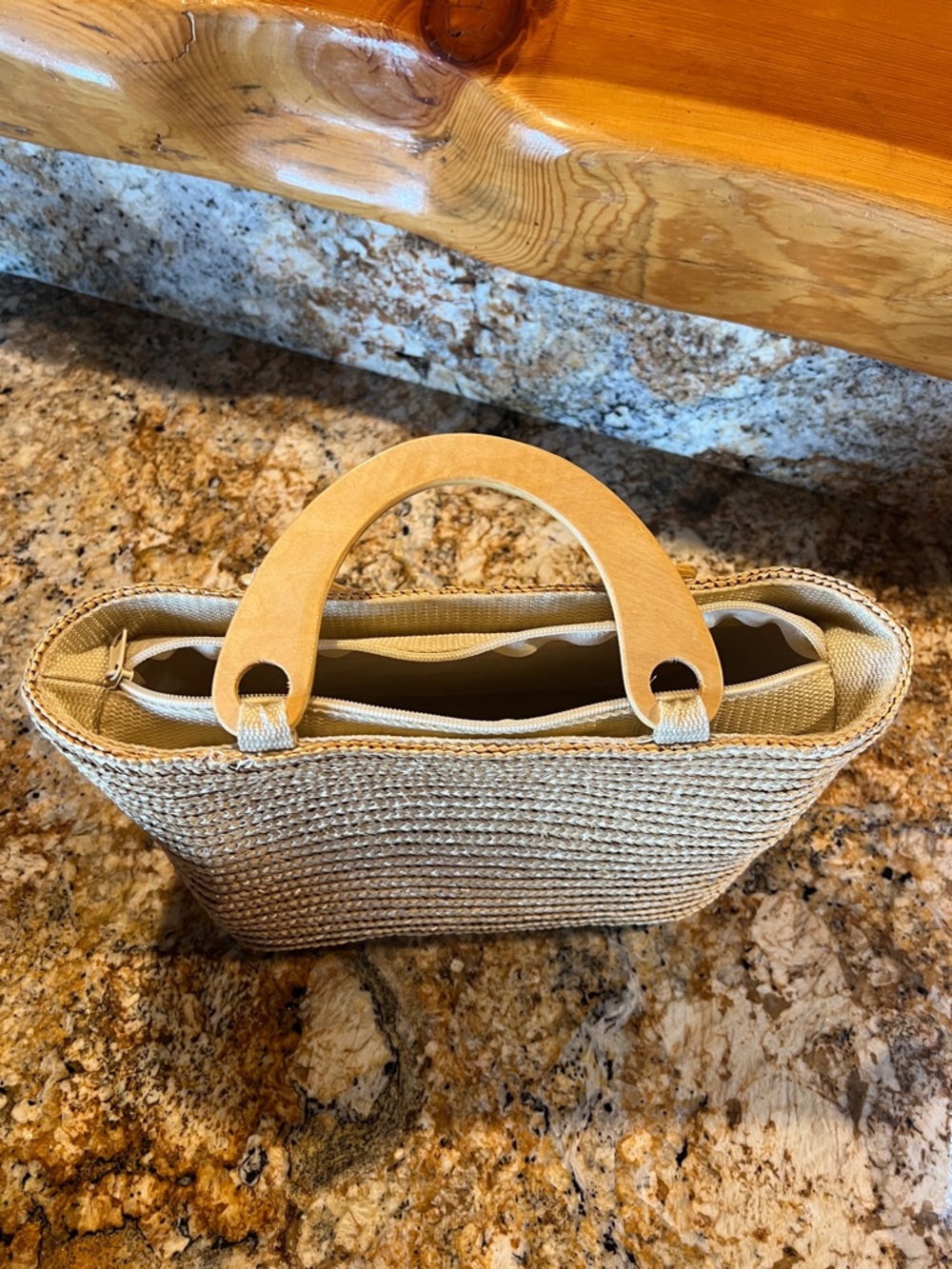 Woven Straw Tote Bag with Beige Handles - Picture 6 of 9